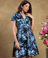 Gather Detailed Dark Floral Detailed Dress